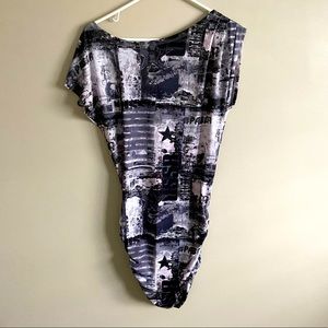 Ruched Cityscape Black and White Dress